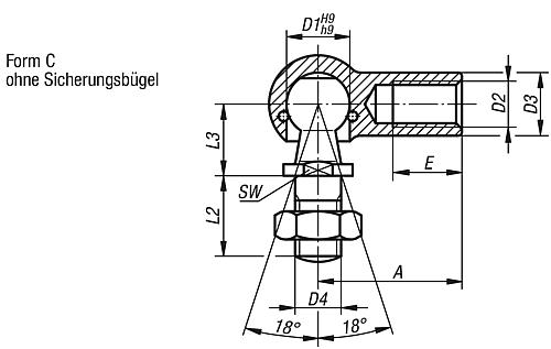 WINKELGELENK DIN71802 LINKSGEWINDE, FORM:C OHNE SICHERUNGSBÜGEL, D1=19, INNEN... Produktbild img2 L