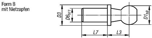 KUGELZAPFEN DIN71803 FÜR WINKELGELENKE, D1=19, FORM:B MIT NIETZAPFEN, LANGE A... Produktbild img2 L
