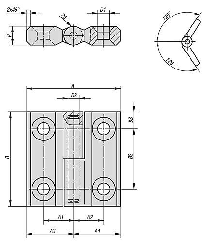 Kipp SCHARNIER AUSHÄNGBAR 50X50, EDELSTAHL SEIDENMATT POLIERT, KOMP:EDELSTAHL, A1=... Produktbild img2 L
