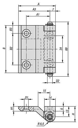 Kipp SCHARNIER 47X60, EDELSTAHL POLIERT, KOMP:EDELSTAHL, A1=30, A3=40 Produktbild img2 L