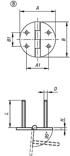 Kipp SCHARNIER, FORM:B RUND 65X65, EDELSTAHL 1.4301 GESTRAHLT Produktbild img2 L