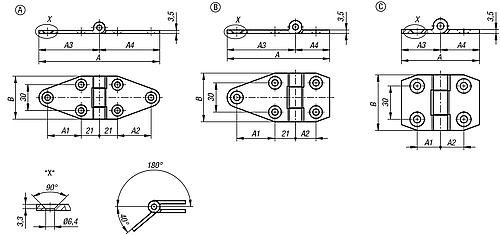 Kipp SCHARNIER WARTUNGSFREI FORM:A 140X50, STAHL VERZINKT, A1=39, A2=39, A3=70, A4=70 Produktbild img2 L