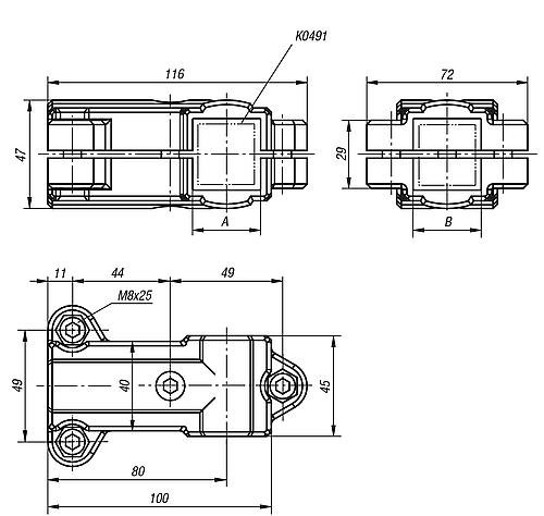 Kipp ROHRVERBINDER T-STÜCK THERMOPLAST, FÜR VIERKANTROHRE, KOMP:STAHL, A=30, B=30 Produktbild img2 L