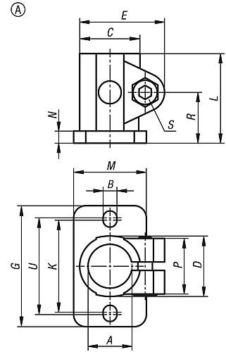 Kipp ROHRVERBINDER MIT FUß M=30 G=50 L=37, FORM:A EDELSTAHL, FÜR RUNDROHRE, A=16,1 Produktbild img2 L