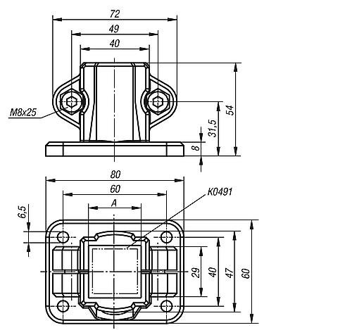Kipp ROHRVERBINDER MIT FUß THERMOPLAST, FÜR VIERKANTROHRE, KOMP:STAHL, A=30 Produktbild img2 L
