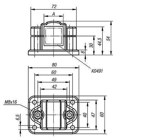 Kipp ROHRVERBINDER MIT FLANSCH THERMOPLAST, FÜR VIERKANTROHRE, KOMP:STAHL, A=30 Produktbild img2 L