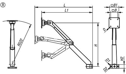 Kipp MONITORHALTERUNG, FORM:B 5 ACHSEN, L=634, ALUMINIUM, KOMP:KUNSTSTOFF Produktbild img2 L
