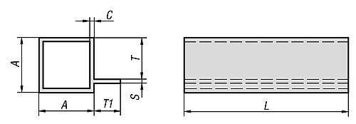 Kipp VIERKANTROHR MIT STEG, L=2000, A=25, S=2, ALUMINIUM SILBER ELOXIERT Produktbild img2 L