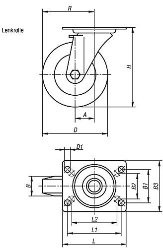 LENKROLLE OHNE FESTSTELLSYSTEM, D=100, B=40, POLYURETHAN, M.GERINGEM ROLLWIDE... Produktbild img2 L