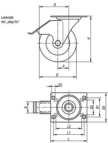 LENKROLLE MIT FESTSTELLSYS STOP-FIX, D=200, B=50, GUMMI, M.GERINGEM ROLLWIDER... Produktbild img2 L
