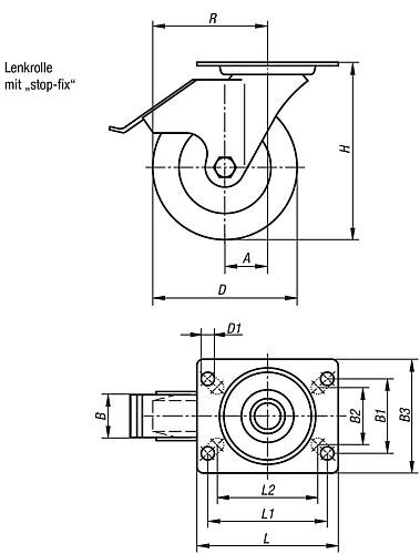 LENKROLLE MIT FESTSTELLSYS STOP-FIX, D=150, B=50, POLYAMID, KOMP:EDELSTAHL Produktbild img2 L