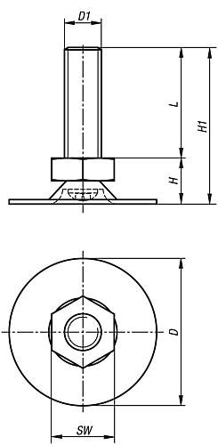 STELLFUß OHNE BOHRUNG M08X20, D=60, STAHL Produktbild img2 L
