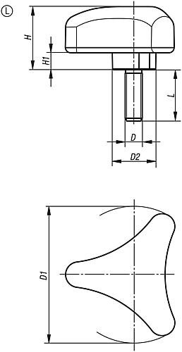 DREISTERNGRIFF ERGONOMISCH D=M12X30 D1=80 H=37, FORM:L KUNSTSTOFF, SCHWARZ RA... Produktbild img2 L