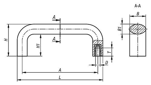 BÜGELGRIFF A=132, L=148, D=M06, H=50, THERMOPLAST SCHWARZ Produktbild img2 L