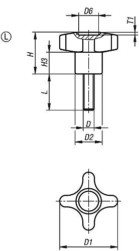 KREUZGRIFF D=M08X30, D1=40, H=24,5, FORM:L, THERMOPLAST SCHWARZ, KOMP:STAHL Produktbild img2 L