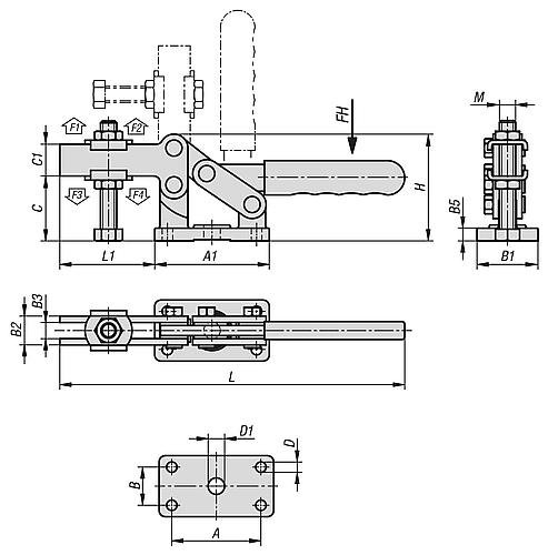 Kipp SCHNELLSPANNER, FUß WAAGRECHT, SCHWERE AUSFÜHRUNG, F2=6000, VERSTELLB. ANDRUC... Produktbild img2 L
