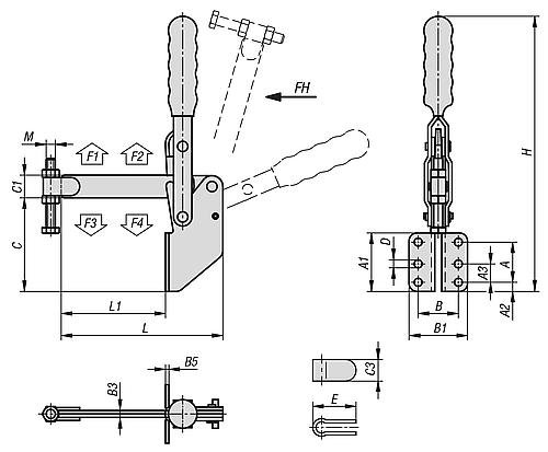 Kipp SCHNELLSPANNER VERTIKAL STANDARD, FUß ABGEWINKELT F2=3600, VOLLER HALTEARM M0... Produktbild img2 L