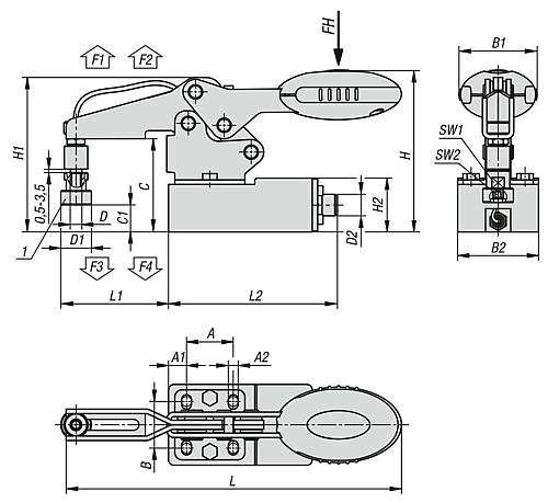 Kipp Schnellspanner Edelstahl horizontal mit Krafts... Produktbild img2 L