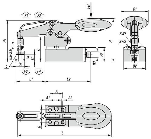 Kipp Schnellspanner Edelstahl horizontal  mit Sicher... Produktbild img2 L