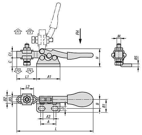 Kipp SCHNELLSPANNER HORIZONTAL MINI, FUß WAAGRECHT F1=250, VERSTELLB. ANDRUCKSPIND... Produktbild img2 L