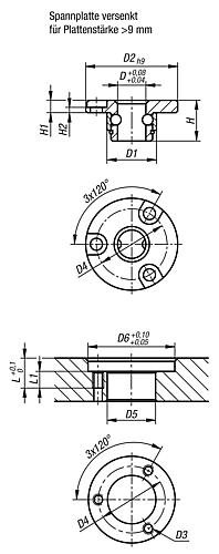 Kipp SPANNPLATTE FÜR DREHSPANNRIEGEL, FORM:B VERSENKT, D=8, STAHL VERNICKELT Produktbild img2 L