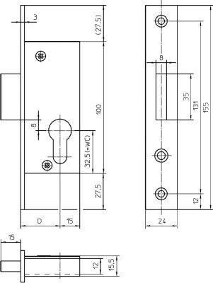 PT-Einsteckriegelschloss,PZ,D24,24kt,DL/DR Produktbild img2 L