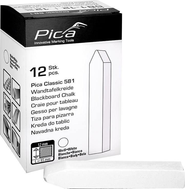 Tafelkreide Pica-Classic weiß 12x12x85mm, eckig angespitzt, unpapiert im Karton zu 12 St. Pica Produktbild img3 L