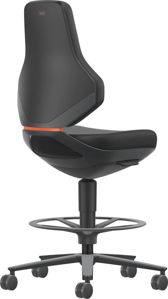 BIMOS Arbeitsstuhl Texon 4 mit Sitzstopprollen+Fußring Sitzhöhe 570-850mm Skintec-Polster schwarz Produktbild img2 L