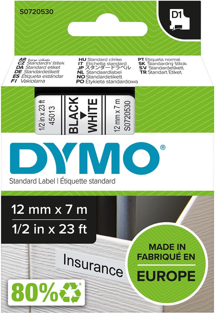Schriftband D1 45013 schwarz/weiß 12mmx7m DYMO Produktbild img1 L
