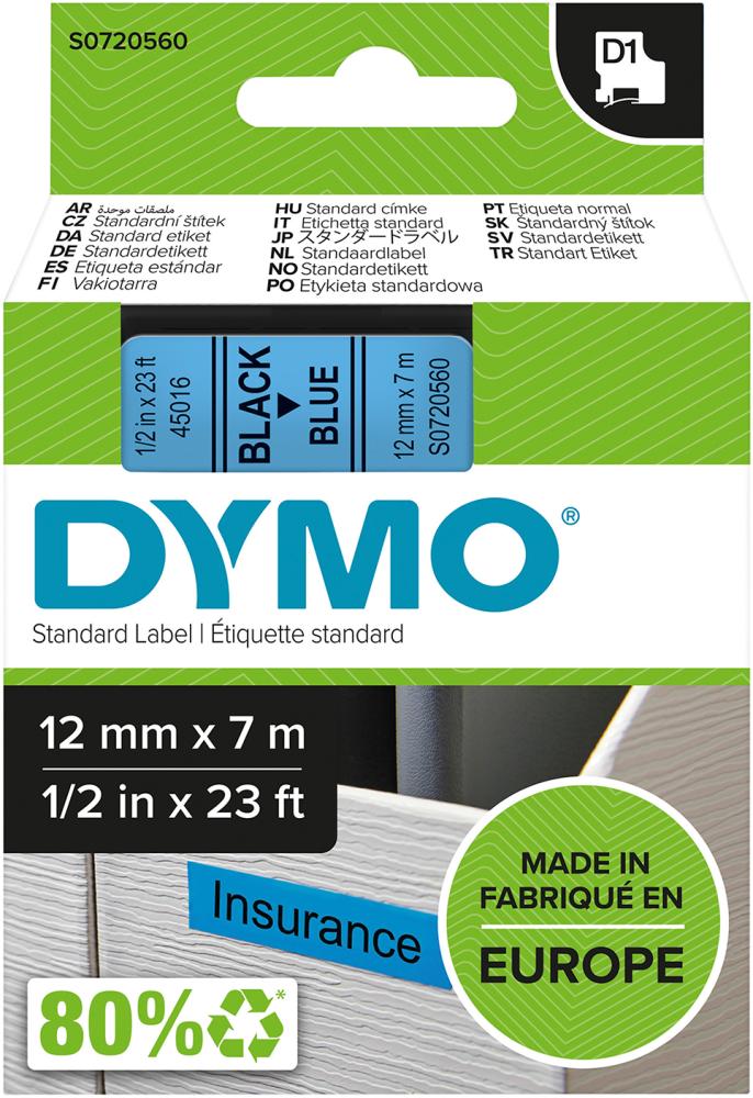 Schriftband D1 45016 schwarz/blau 12mmx7m DYMO Produktbild img1 L