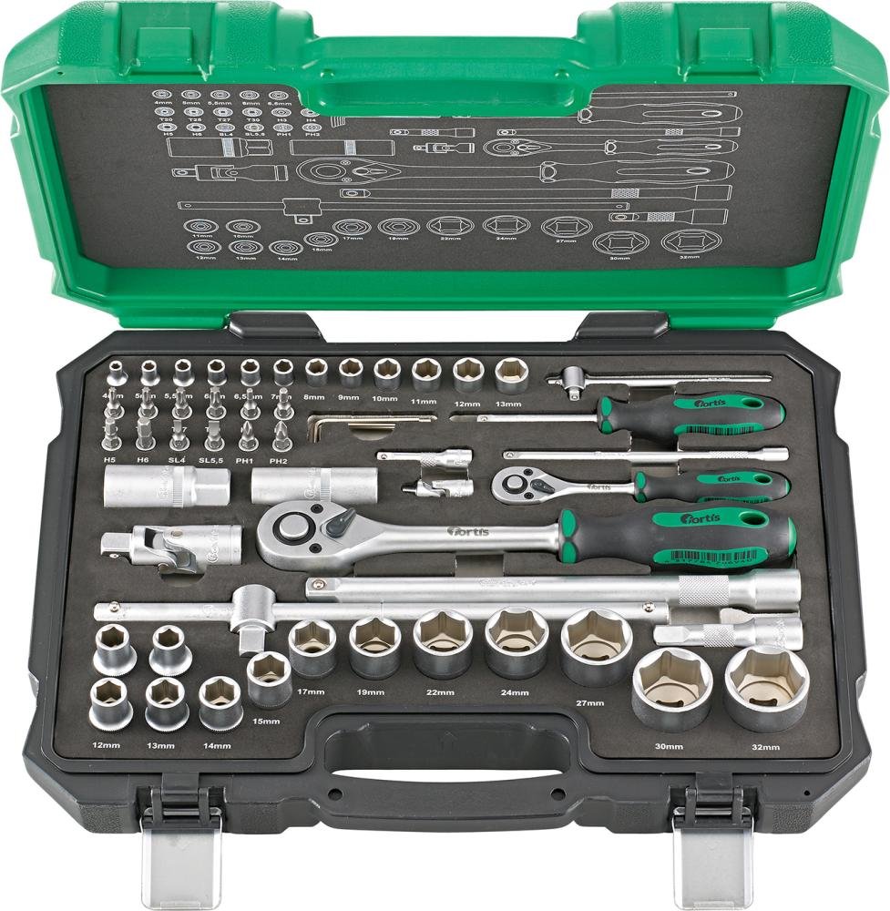 FORTIS Steckschlüssel-Garnitur 1/4"+1/2" 55-teilig Produktbild img1 L