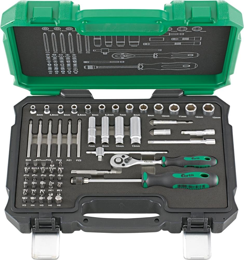 FORTIS Steckschlüsseleinsatz- Garnitur 1/4" 61-teilig Produktbild img1 L