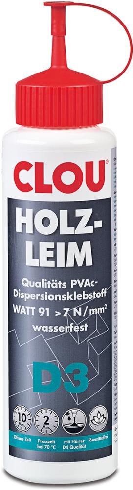 CLOU Holzleim D3 0,75 kg PVAc-Holzleim Wärmebeständigkeit WATT91 Produktbild img1 L