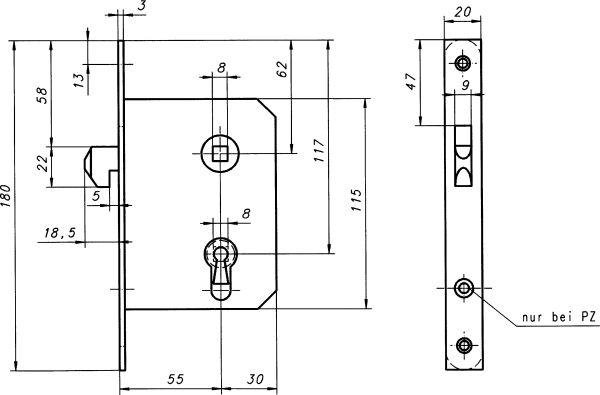 Schiebetürschloss 55mm PZm.Bl.u.Hakenfalle Produktbild img2 L