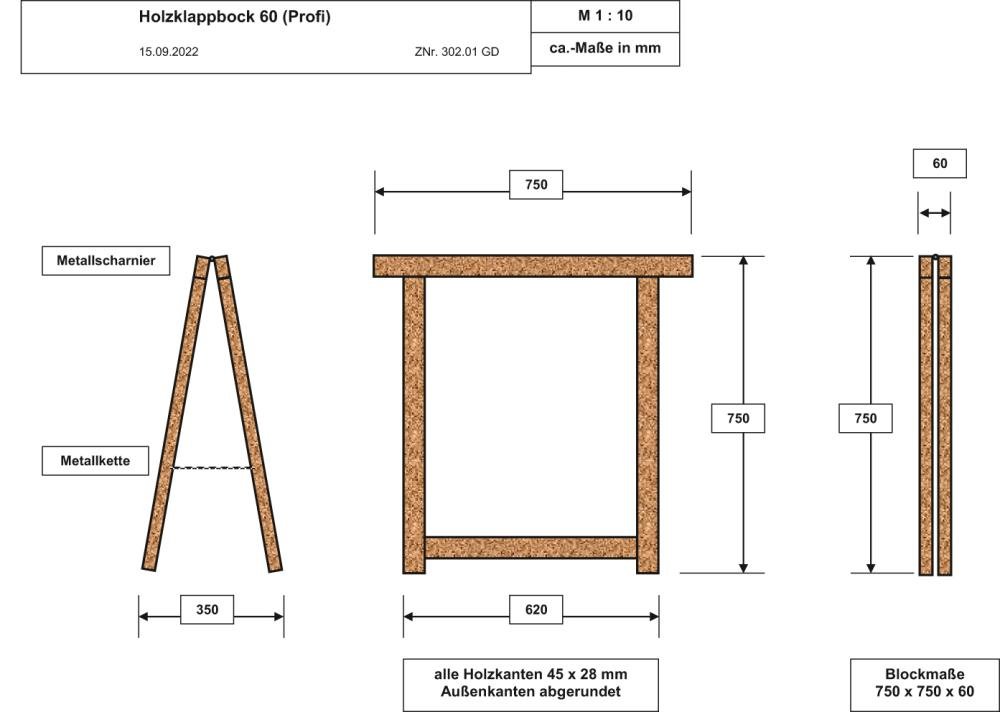 Holzklappbock 75x75cm, klappbar, Universal Produktbild img2 L