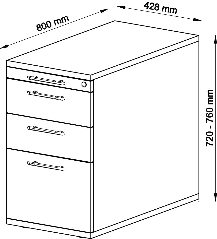 Standcontainer, 2 Schübe, 1 Hängeregisterauszug, RE Kunststoff-Griffe Produktbild img2 L