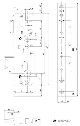 Einsteckschloss 59-PZW für Rohrrahmentüren, Vierkant 8 mm Produktbild img2 L