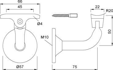 KWS 4511 Handlaufstütze für 75 mm Wandabstand Produktbild img2 L