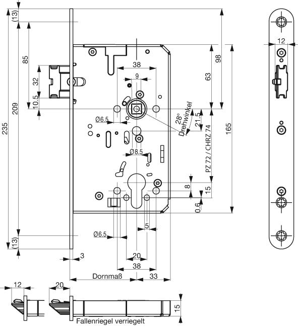 FH-Panik-Einsteckschloss B-2110, mit Panikfunktion B Produktbild img2 L