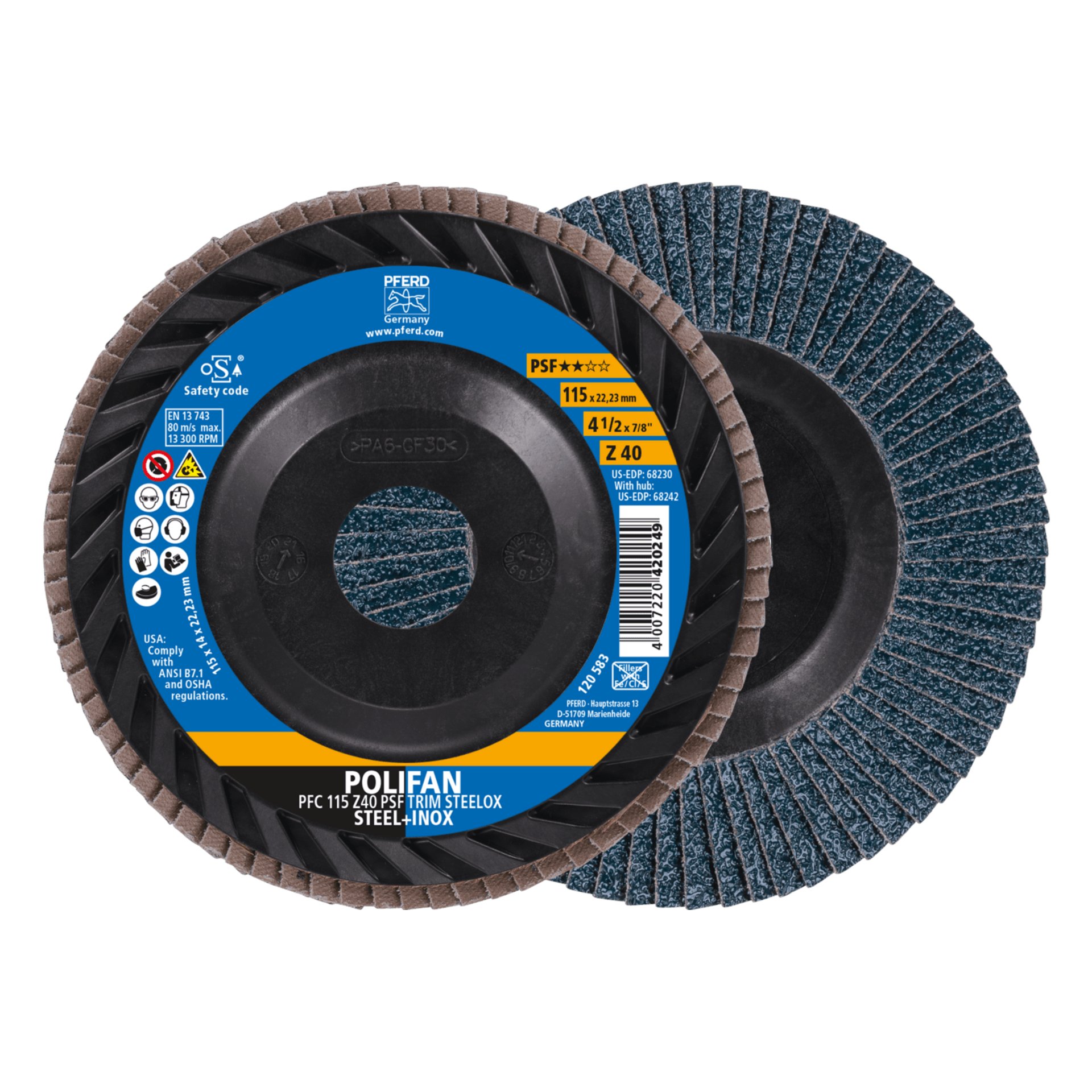 PFERD TOOLS POLIFAN-Fächerscheiben Zirkonkorund Z PSF TRIM STEELOX ★★☆☆ Produktbild img1 L