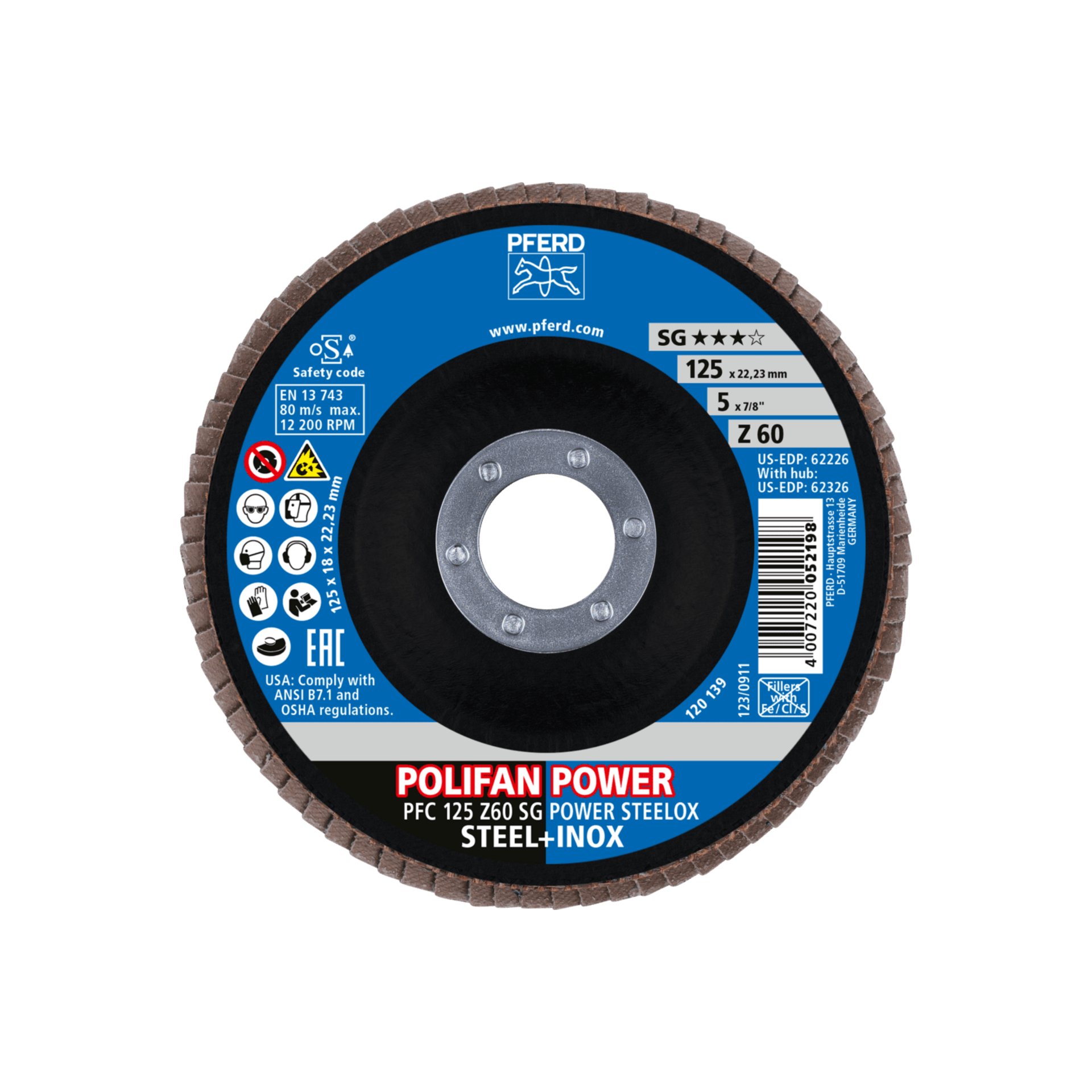 PFERD TOOLS Trenn-/Fächerscheiben-Set PFC 125 Z60 SG POWER / EHT 125-1,0 SG STEELOX für Stahl/Edelstahl Produktbild img2 L