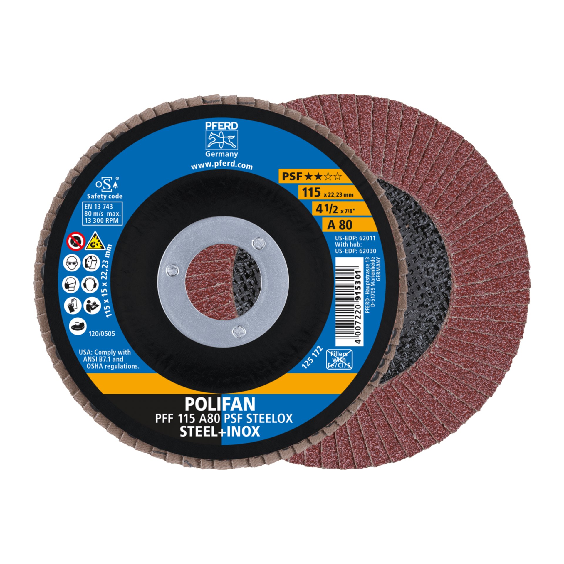 POLIFAN Fächerscheibe PFF 115x22,23 mm flach A80 Universallinie PSF STEELOX Stahl/Edelstahl Produktbild img1 L