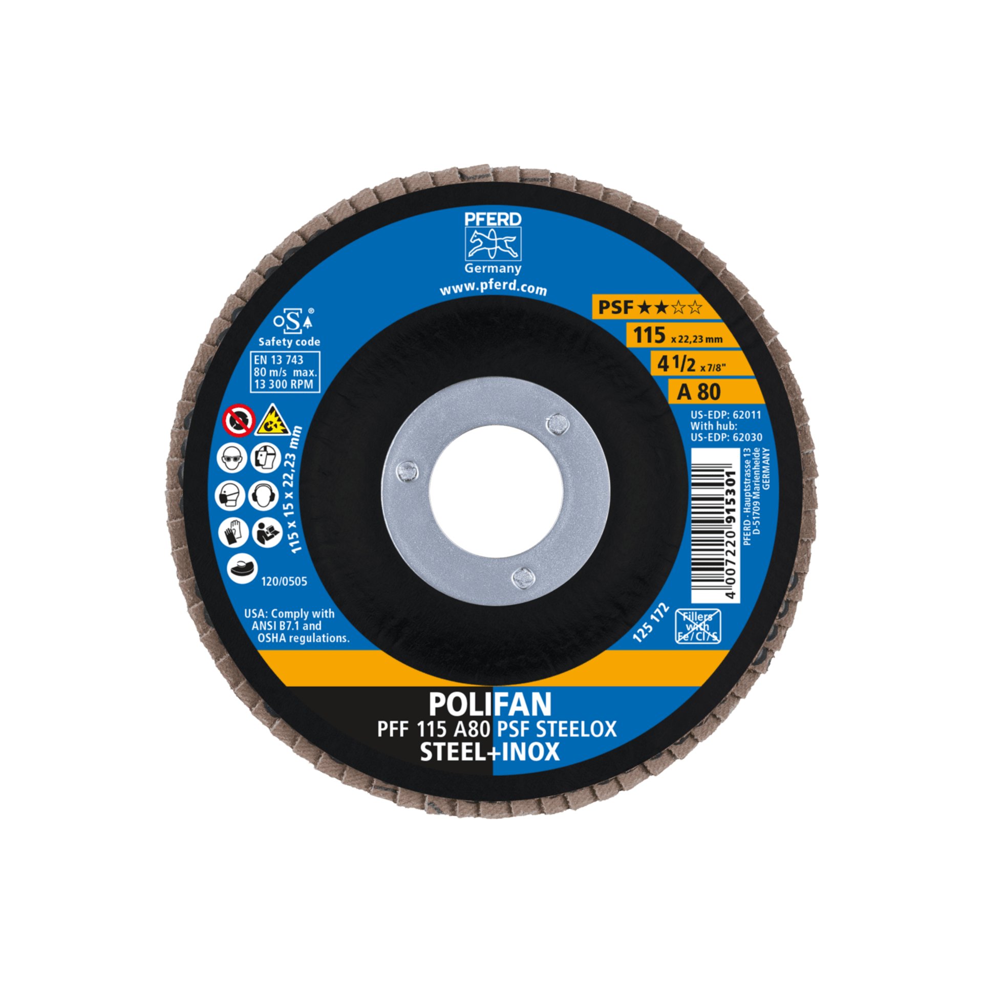 POLIFAN Fächerscheibe PFF 115x22,23 mm flach A80 Universallinie PSF STEELOX Stahl/Edelstahl Produktbild img2 L