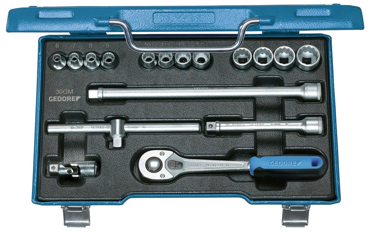 GEDORE 30 GMU-10 Steckschlüssel-Satz 3/8" 17-teilig 6-kant 6-19 mm Produktbild img1 L