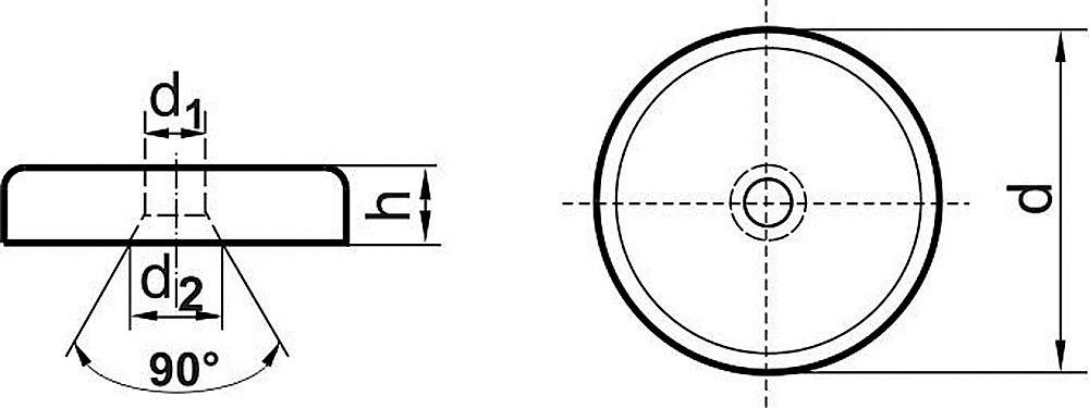 Neodym-Magnet-Flachgreifer mit Durchgangsbohrung und Ansenkung Produktbild img2 L