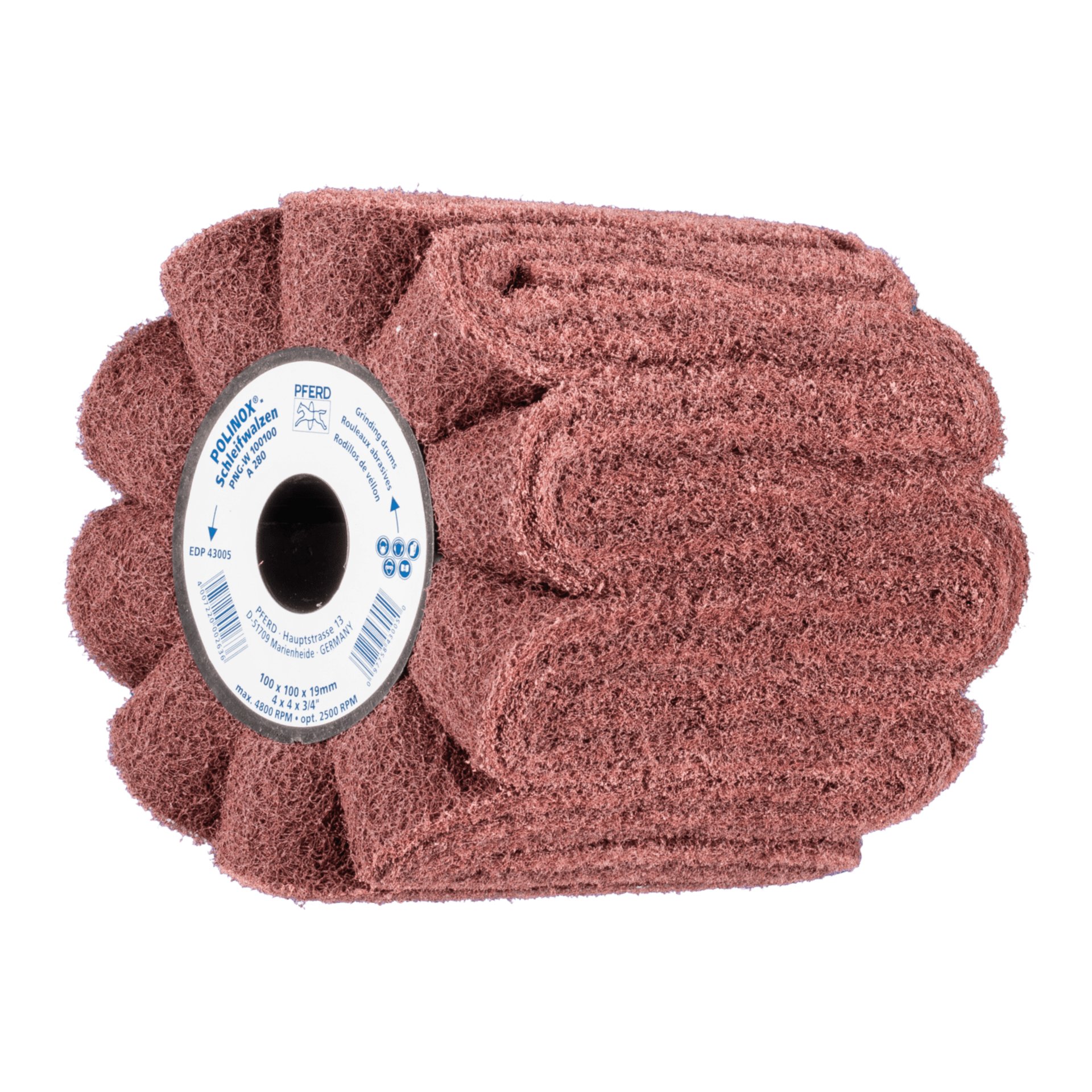 PFERD TOOLS POLINOX Vlies-Schleifwalze PNG Ø 100x100mm Keilnut 19 mm A280 für Feinschliff und Finish Produktbild img1 L