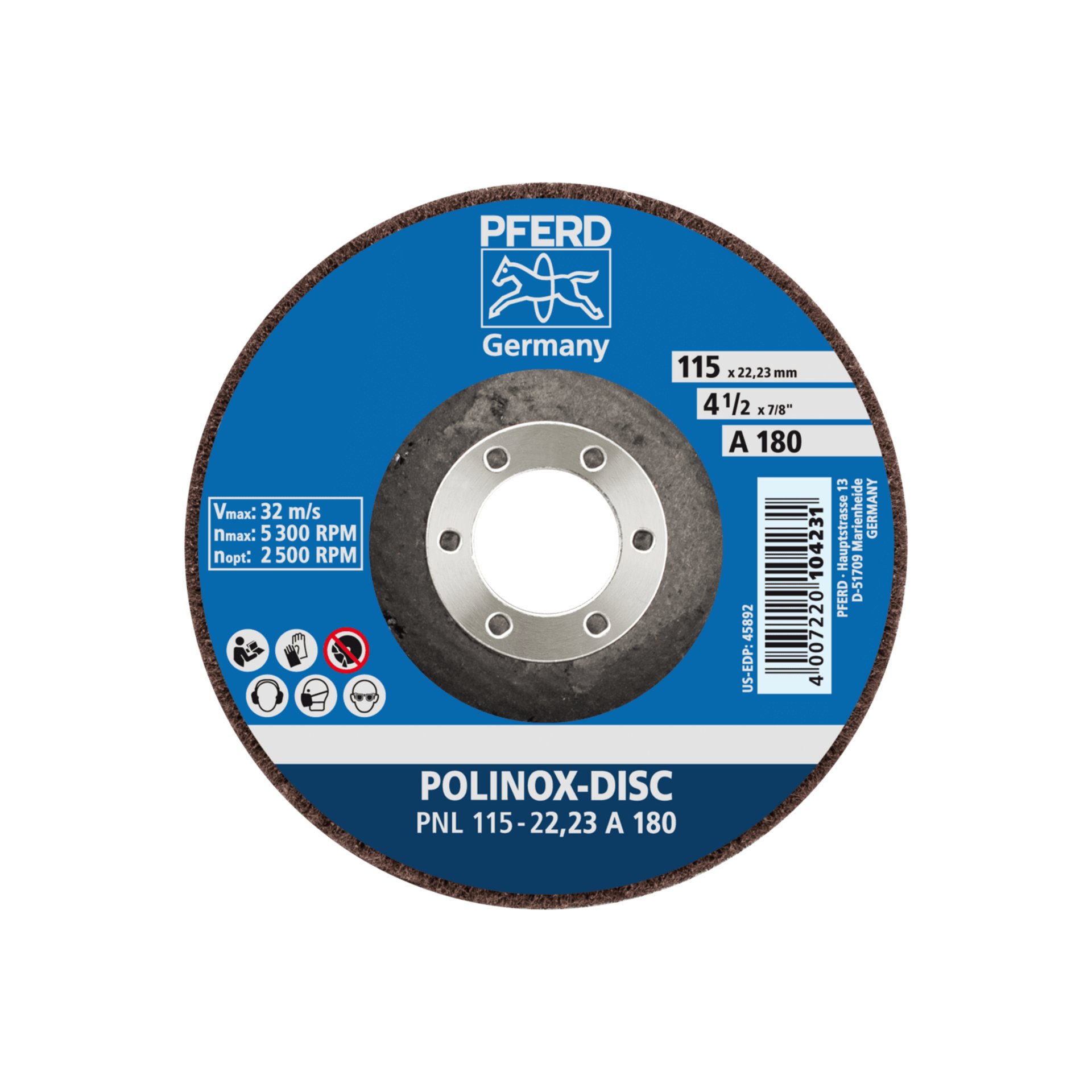 PFERD TOOLS POLINOX Vlies-Schleifdisc PNL Ø 115 mm Bohrung-Ø 22,23 mm A180 für Feinschliff und Finish Produktbild img3 L