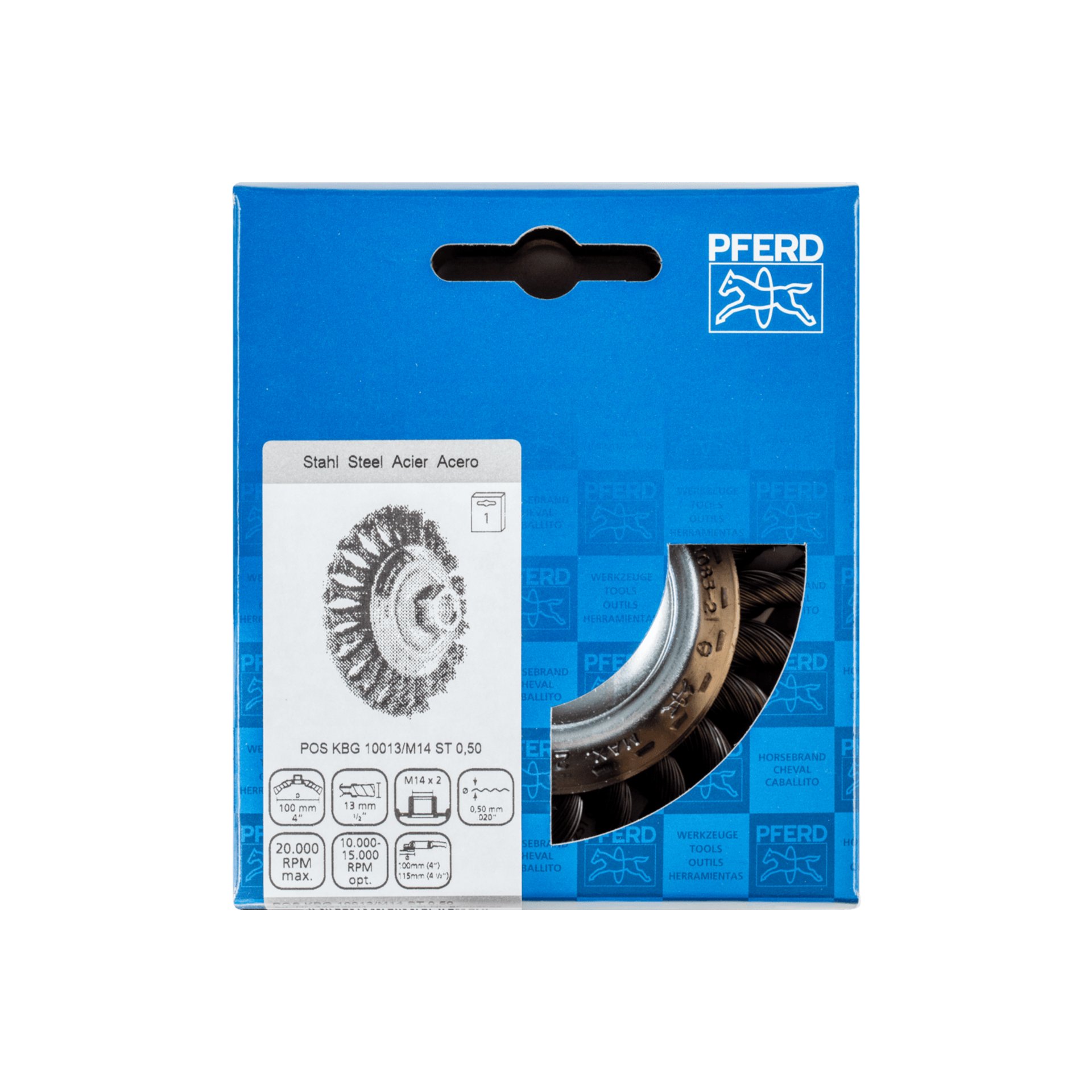 PFERD TOOLS Kegelbürste gezopft KBG Ø 100x13 mm M14 Stahl-Draht-Ø 0,50mm Winkelschleifer (1) Produktbild img2 L