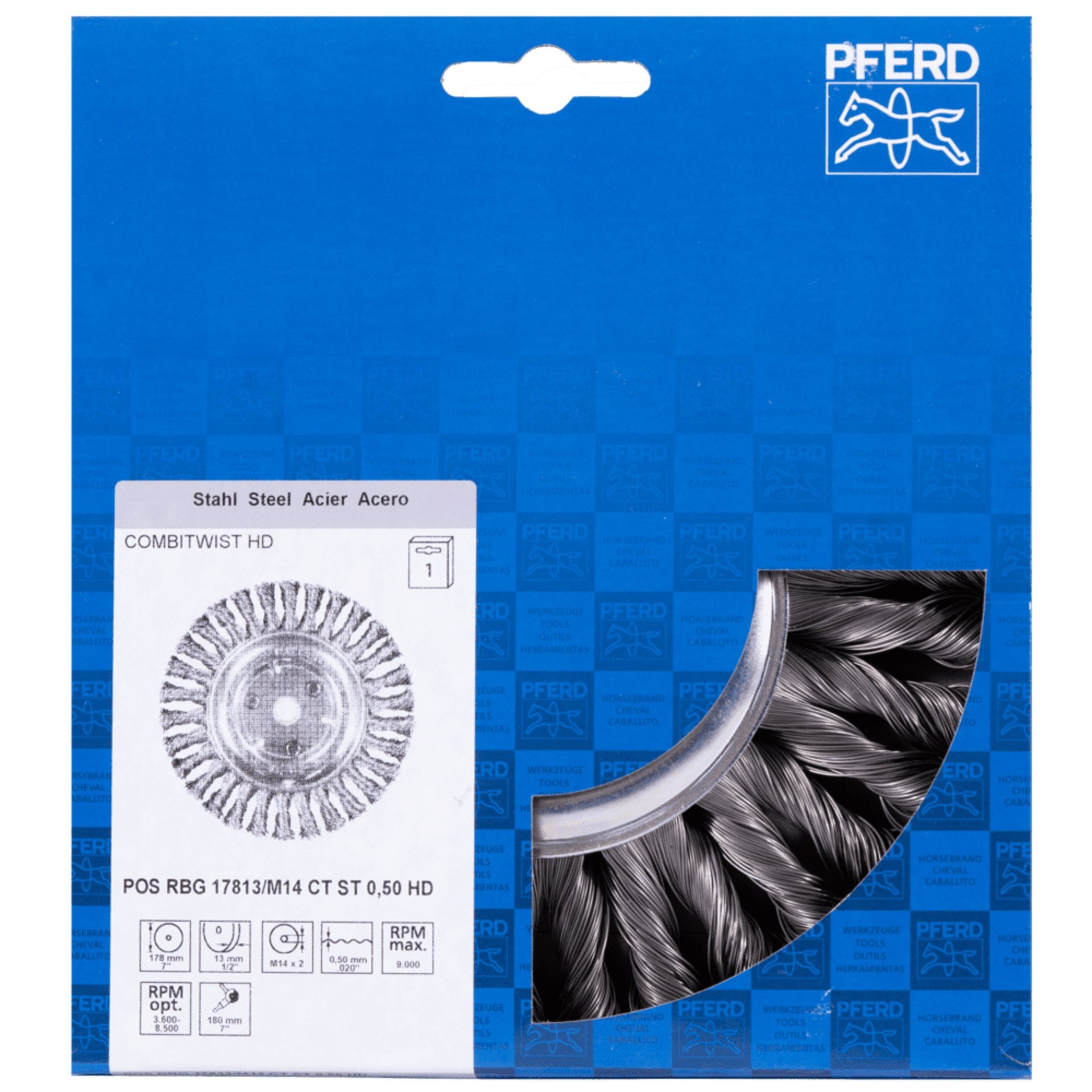 PFERD POS COMBITWIST Rundbürste gezopft RBG HD Ø 178x13 mm M14 Stahl-Draht-Ø 0,50mm Winkelschleifer Produktbild img2 L