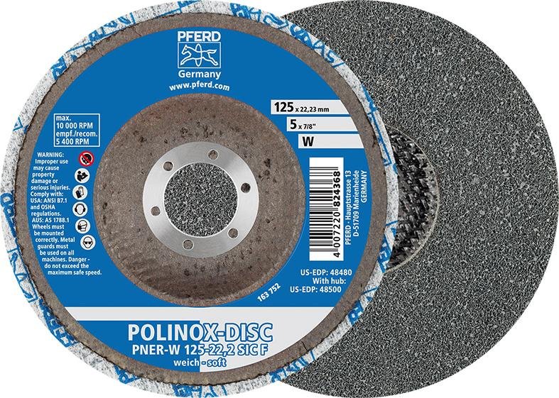 PFERD TOOLS POLINOX verpresste Vlies-Disc PNER Ø 125 mm Bohrung-Ø 22,23 mm Mittehart SIC Fein für Finish Produktbild img1 L